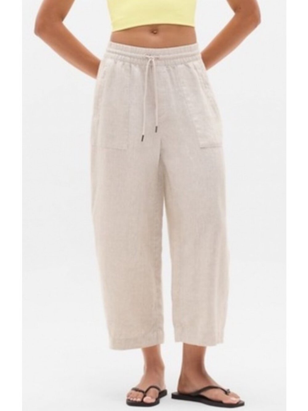 NEW Athleta Retreat Linen Easy Barrel Crop Pants XXS Undyed Pull-On Lightweight